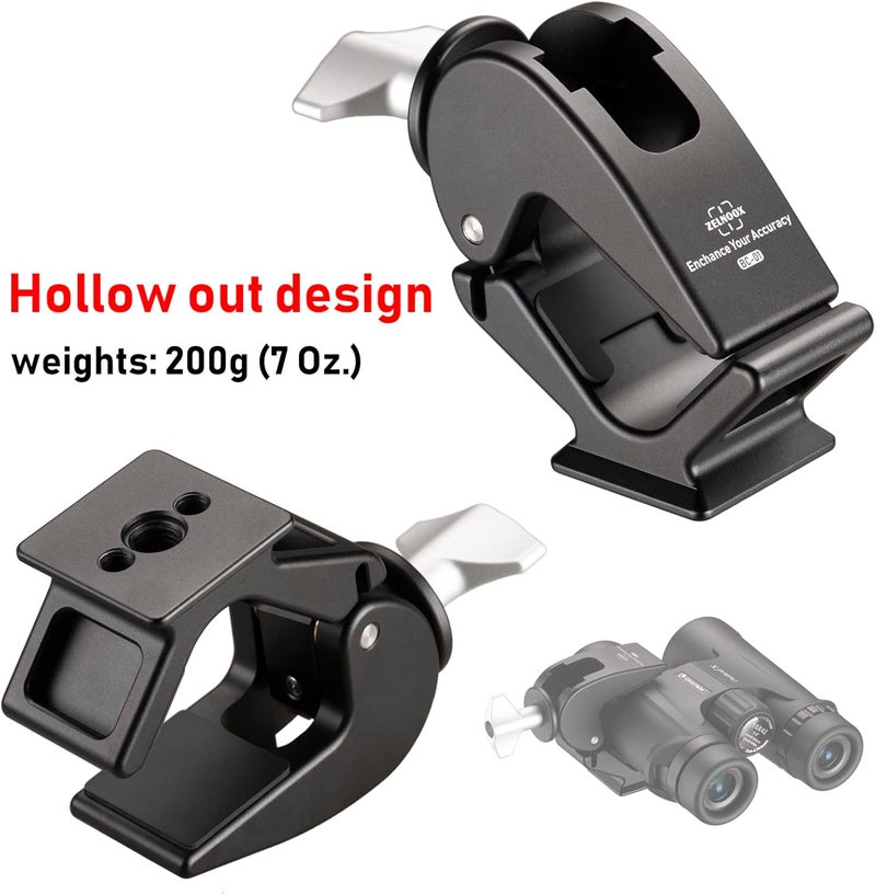 Zelnoox Clamp Binocular Tripod Adapter – ARCA Quick Release Dovetail | 1/4"-20 & 3/8"-16 Screw Holes | Fits 26-58mm Binoculars - Image 5